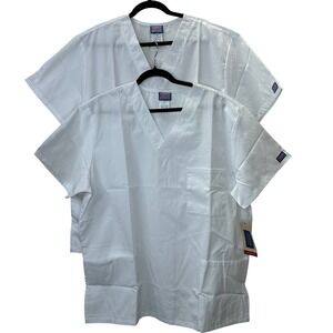 Cherokee Workwear Unisex Scrub Tops Set of 2 White V-Neck Medical Large NWT